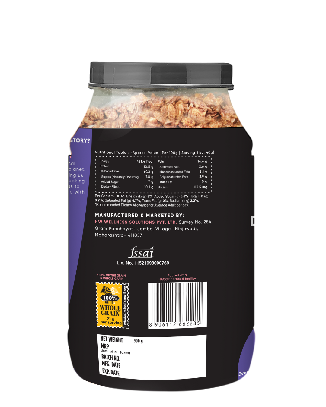 True Elements Dark Chocolate Granola 900gm nutritional value