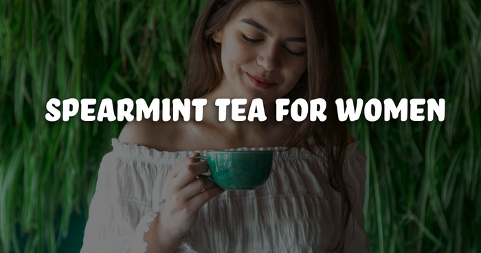 a woman dressed in white clothes a cup of spearmint tea