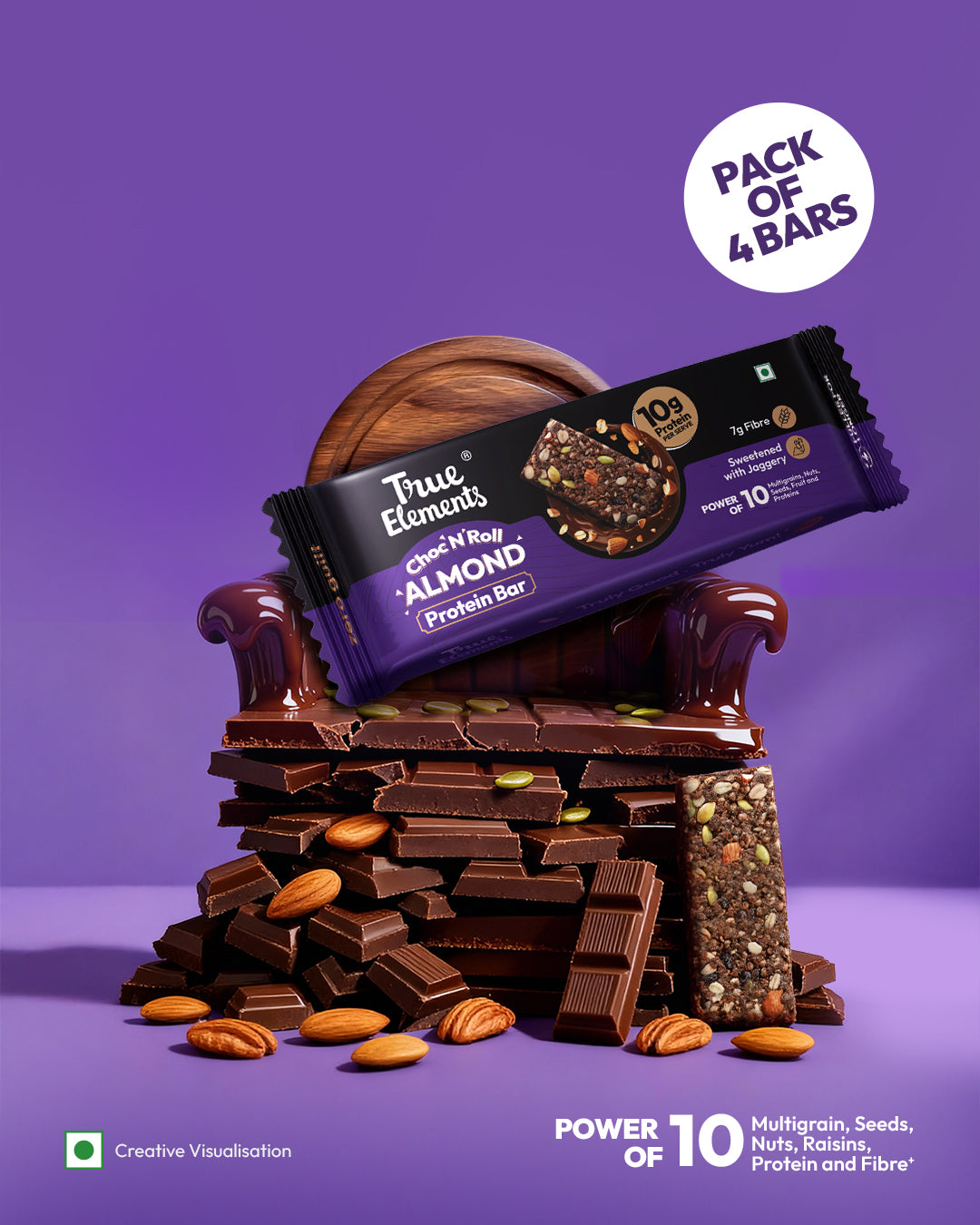 True Elements Choc ‘N’ Roll Almond Protein Bar 50gm (Pack of 6)