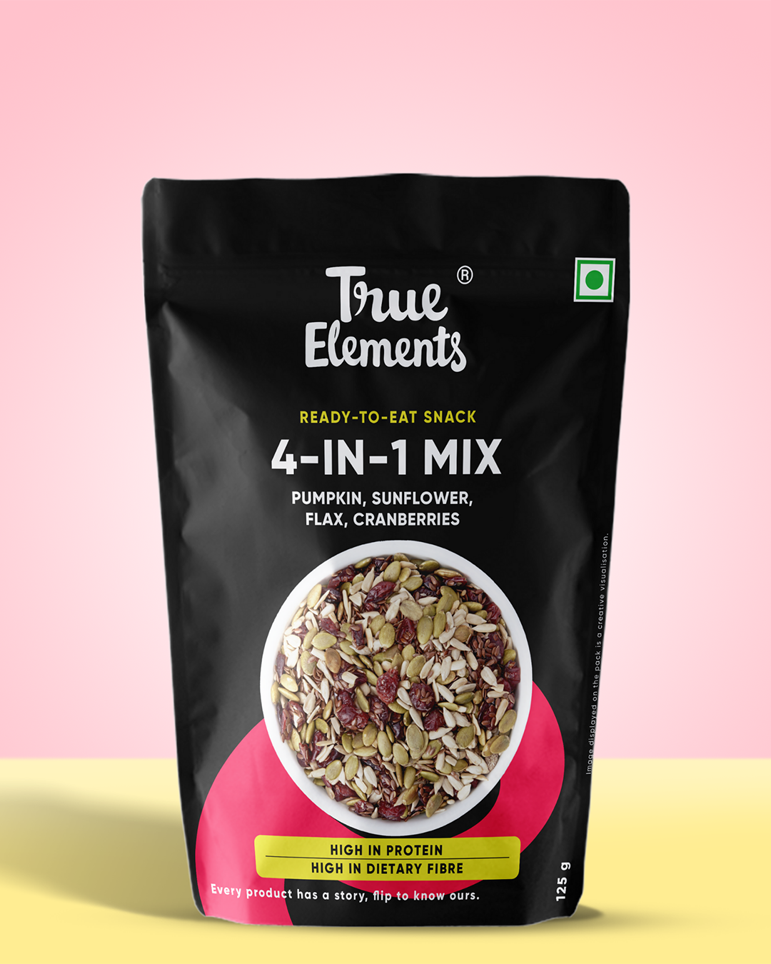 4 in 1 mix with pumpkin, sunflower, flax and dried cranberries in 125g pouch