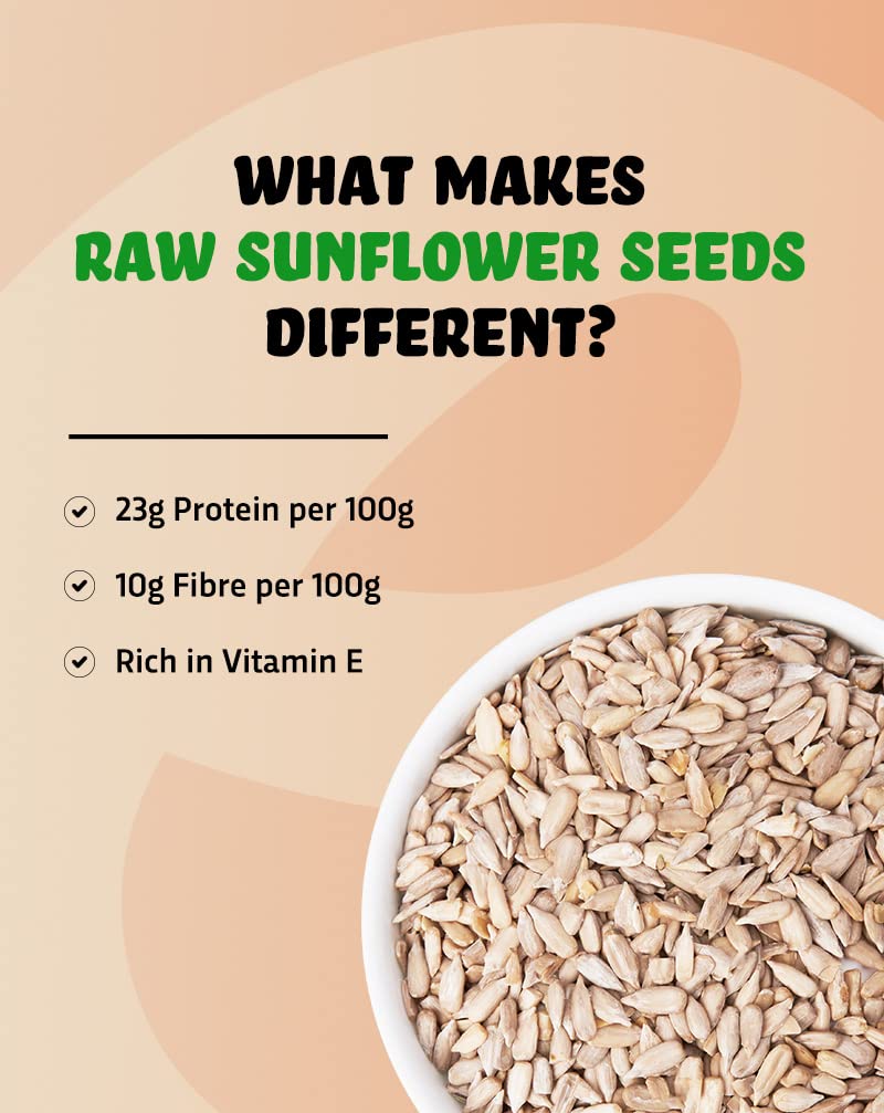 True elements sunflower seeds consists of 23g Protein and 10g Fibre and is also rich in vitamin E.