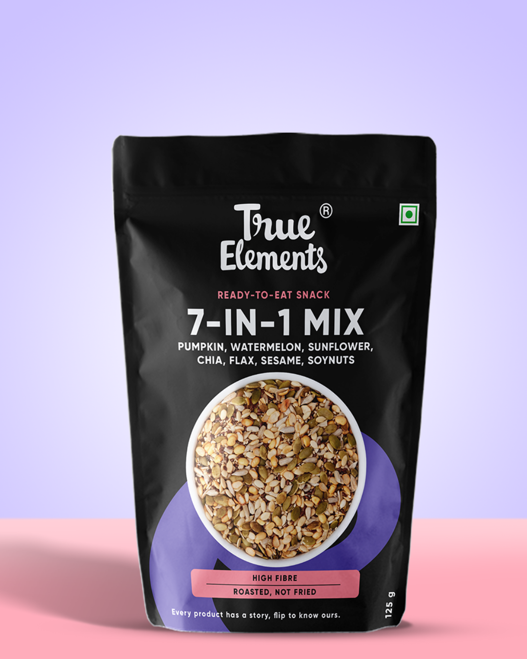 7 in 1 mix with pumpkin, watermelon, sunflower, chia, flax, sesame, & soynuts in 125g pouch.