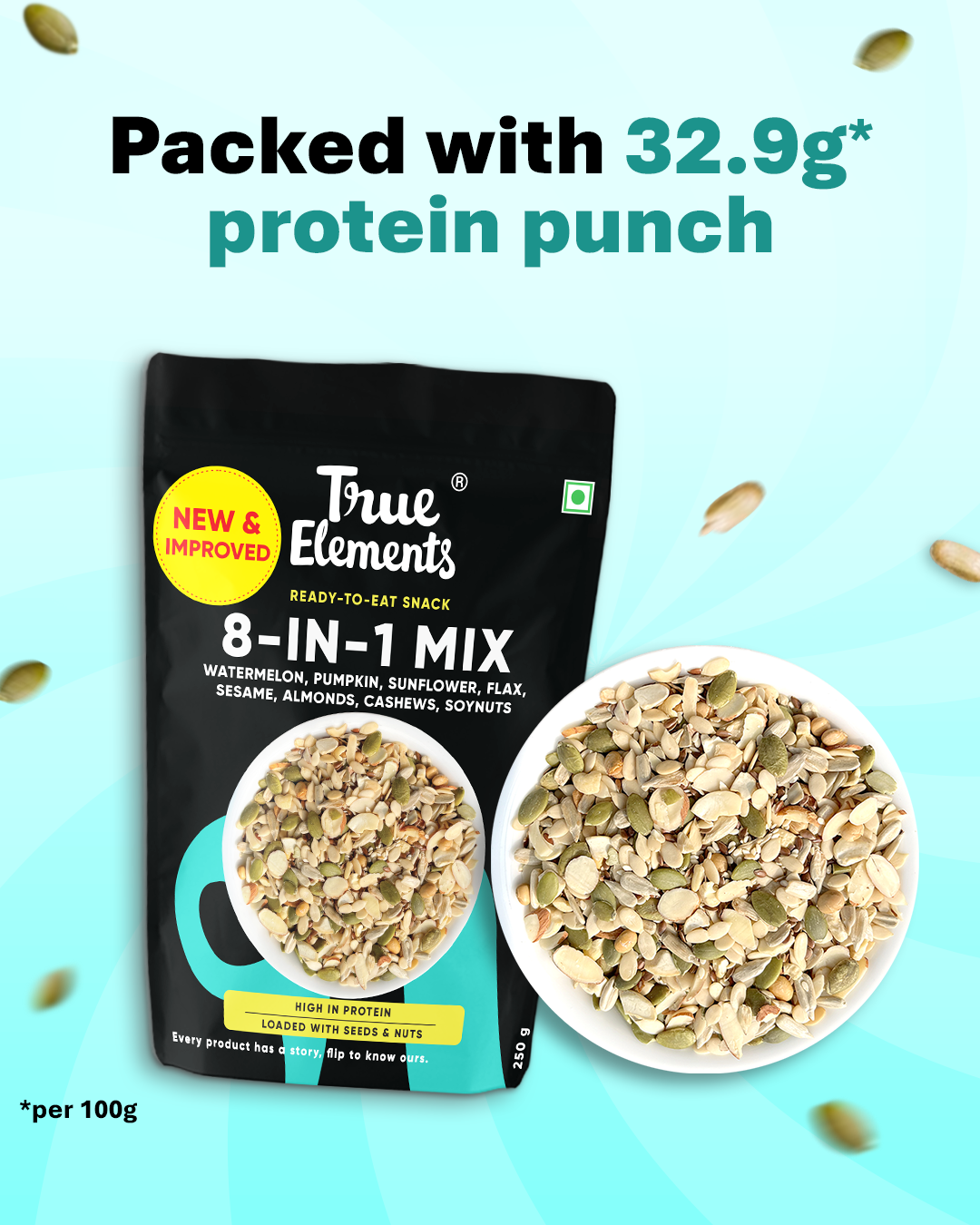 True elements 8 in 1 Super Seeds Mix 250g 32.9 protein punch 