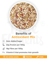 Antioxidant mix comes with no added sugar and 22g protein with 18g fiber and Vitamin E