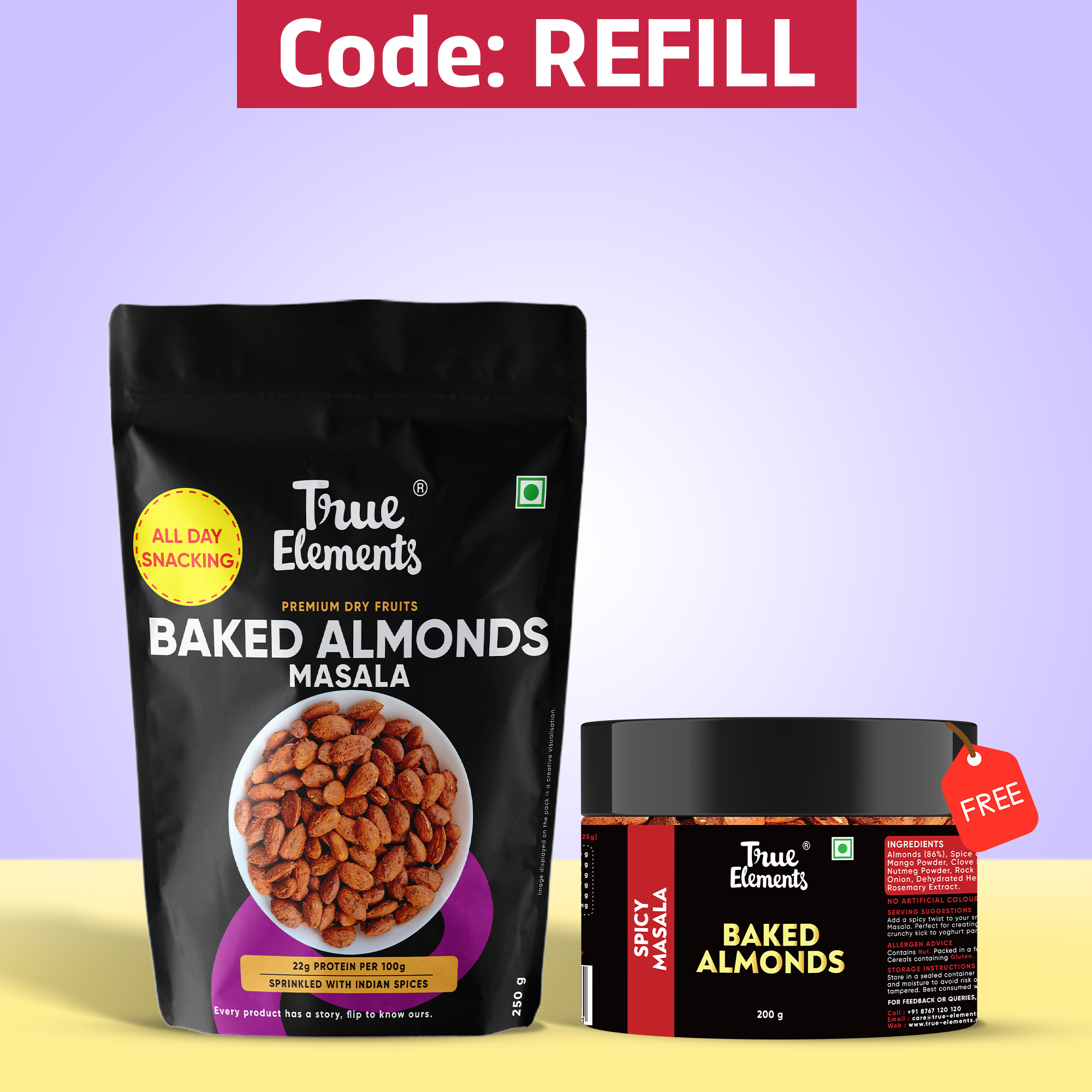 Refill Pack 200gm FREE with Baked Almonds Masala 250gm