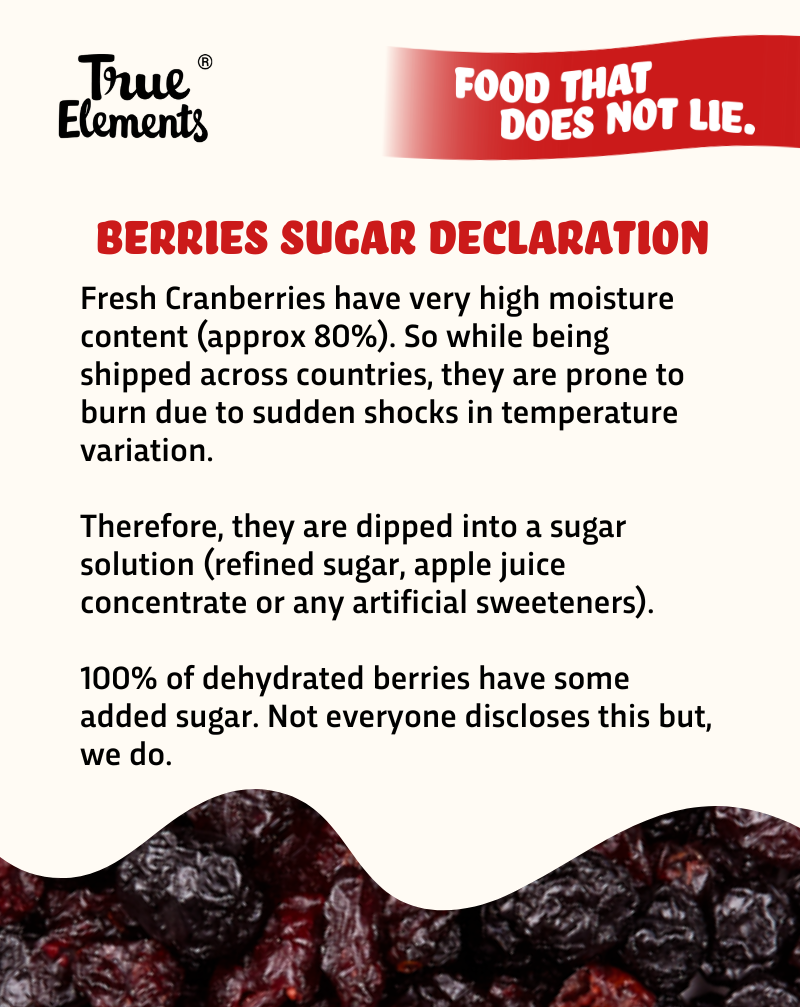True Elements Dried Cranberries sugar declaration.