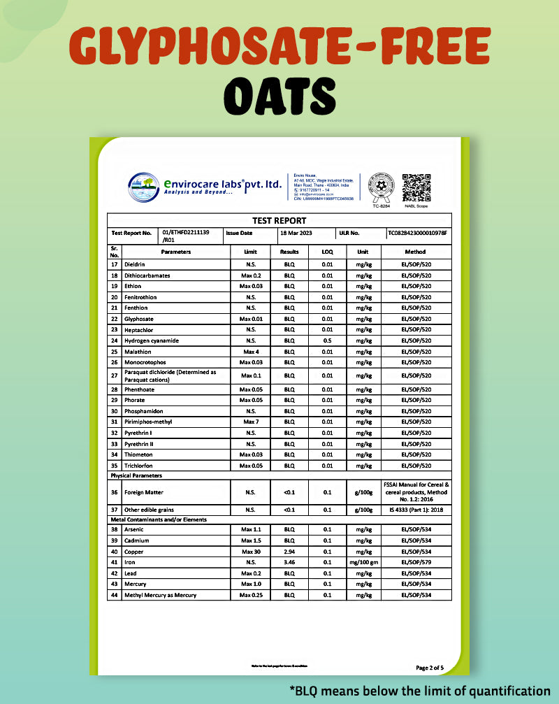 True elements glyphosate free oats certificate