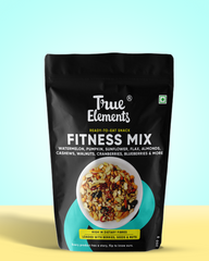 True elements fitness mix consisting of watermelon, pumpkin, sunflower, flax, almonds, cashews, walnuts, cranberries, blueberries & more in a 250g pouch.