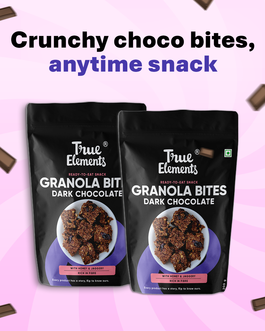 Dark Chocolate Granola Bites 400gm (200gm x Pack of 2) Combo