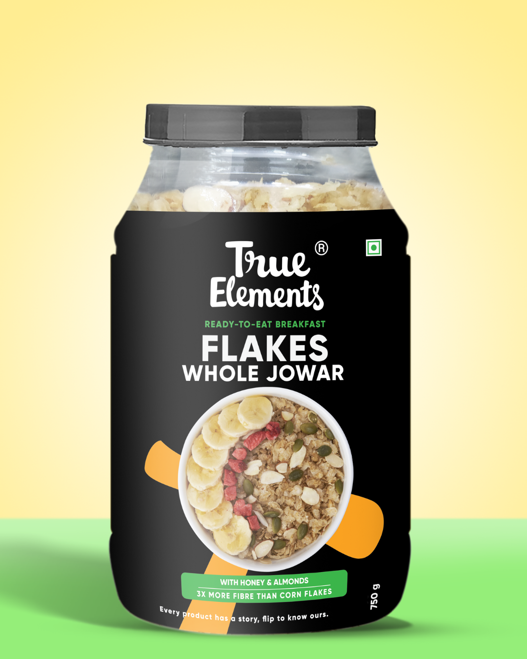 True Elements Jowar Flakes with Honey and Almonds 750gm ready to eat breakfast