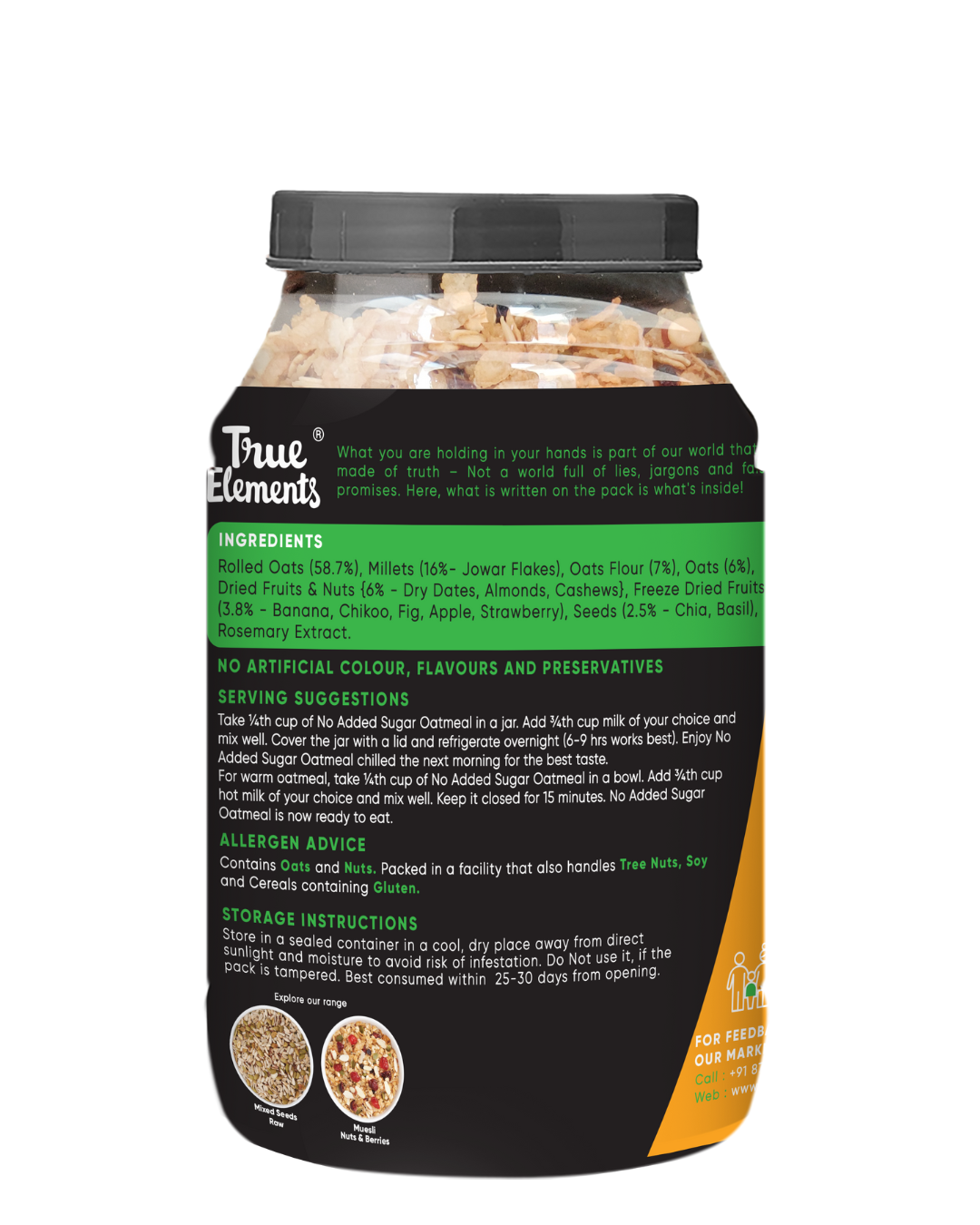True elements no added sugar oatmeal ingredients and nutrients.