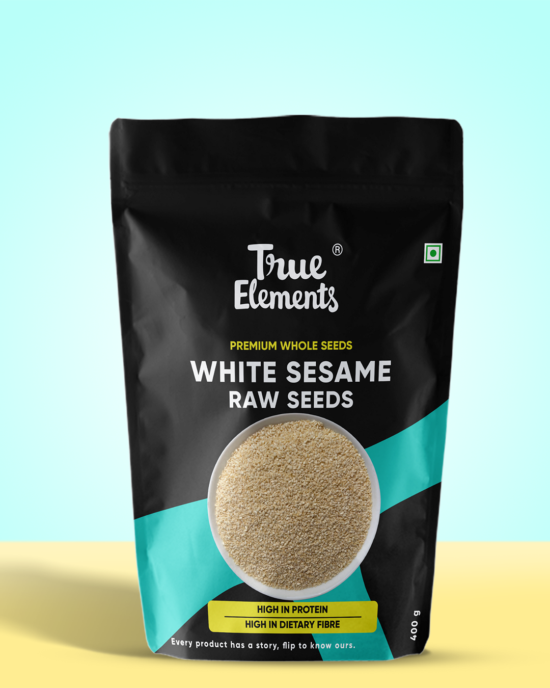 True elements raw white sesame seeds 400g Pouch (Premium Whole Seeds)