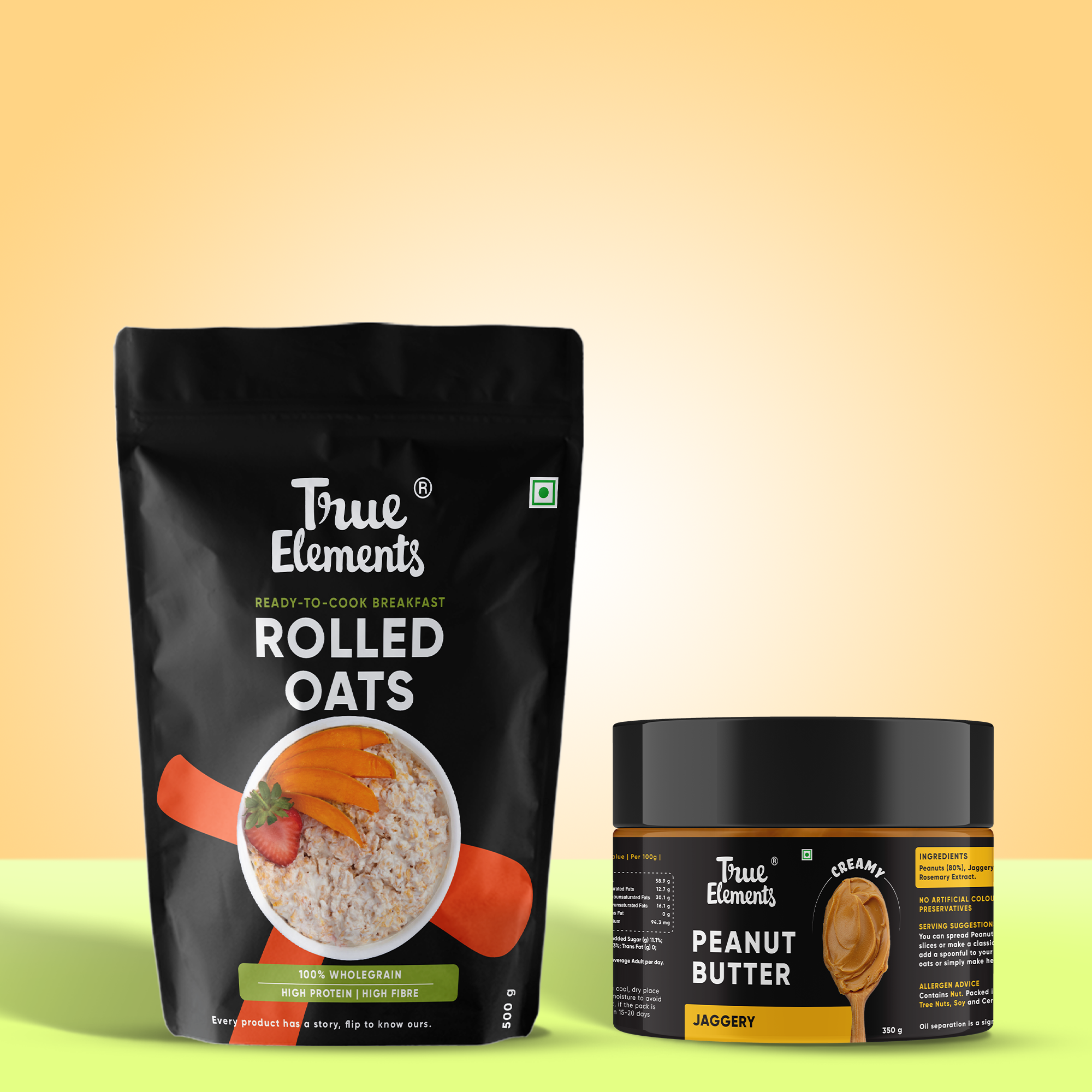 True Elements Rolled Oats 500g and Peanut Butter Jaggery Combo