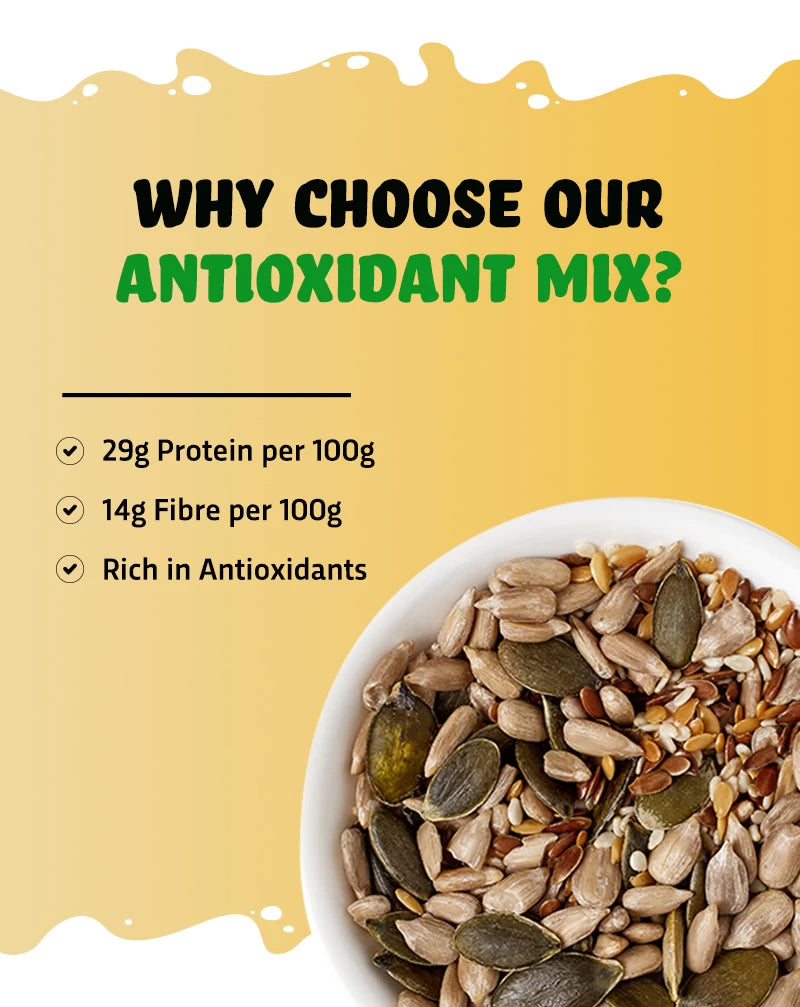 True elements antioxidants mix consists of 29g Protein, 14g Fibre and is rich in Antioxidants.
