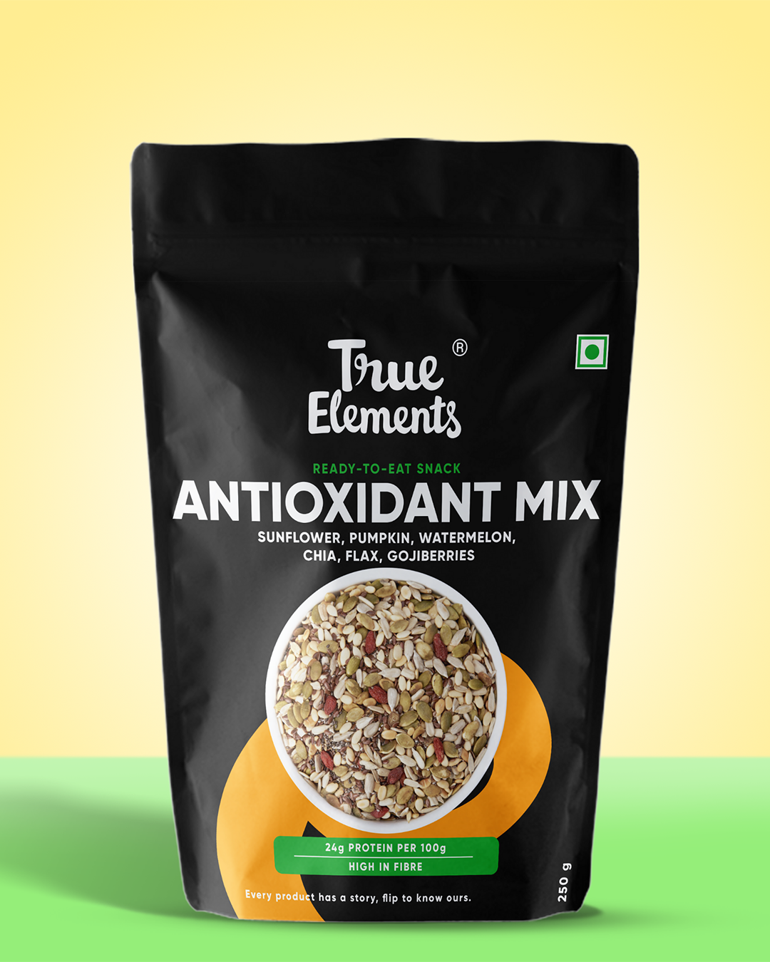 Antioxidant mix with sunflower, pumpkin, watermelon, chia, flax, gojiberries in 250g pouch.