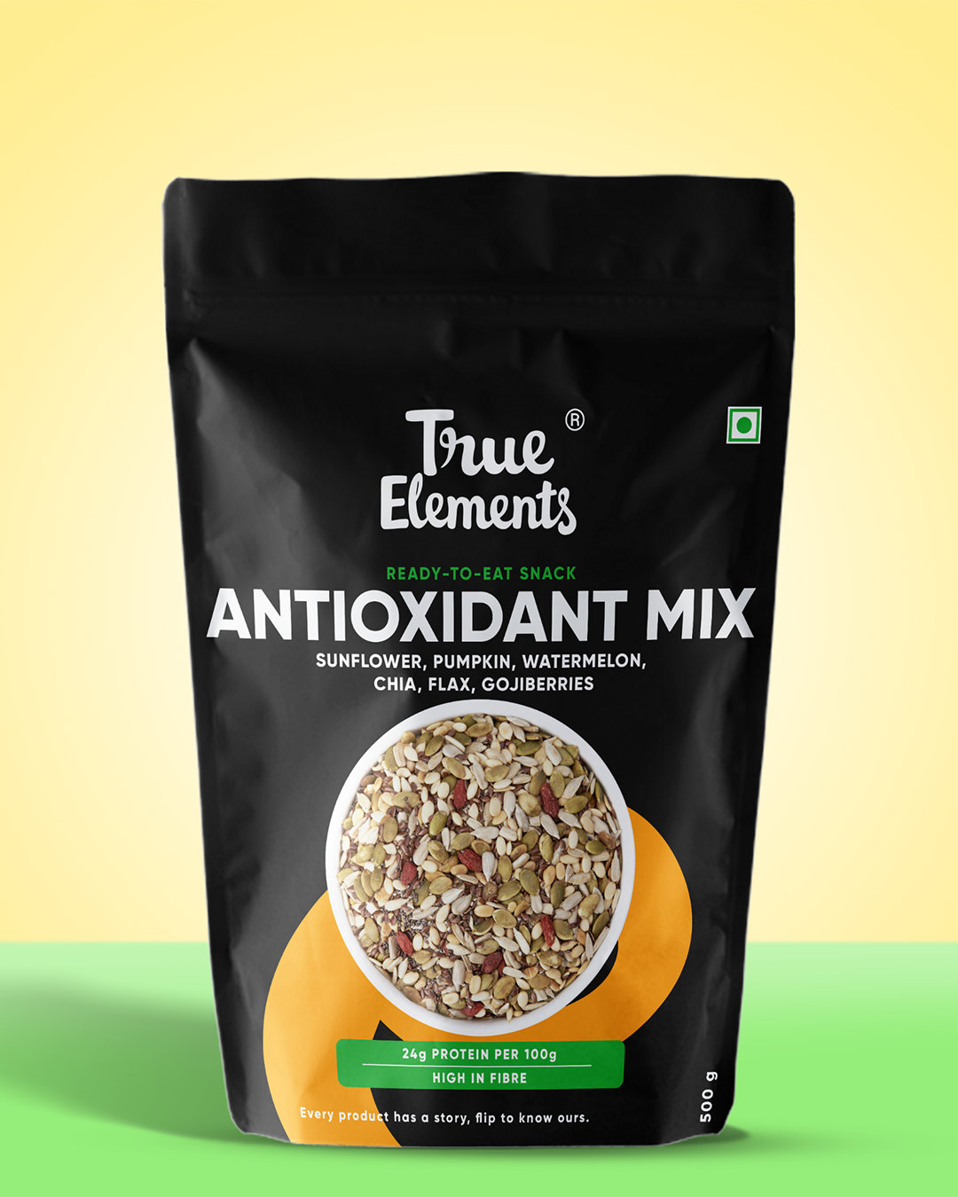 Antioxidant mix with sunflower, pumpkin, watermelon, chia, flax, gojiberries in 500g pouch.