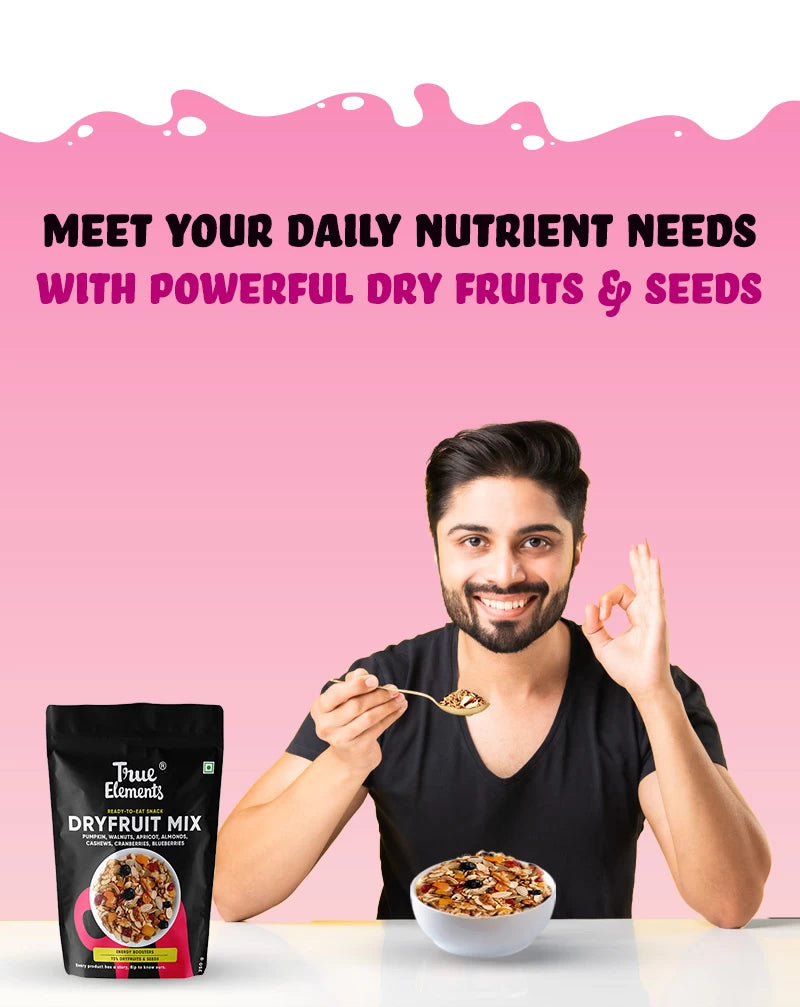 Meet your daily nutrients needs with true elements dryfruit mix.