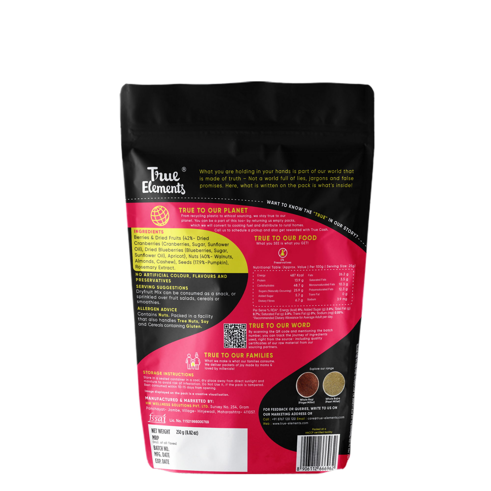 True elements dryfruit mix 500g pack ingredients and nutrients