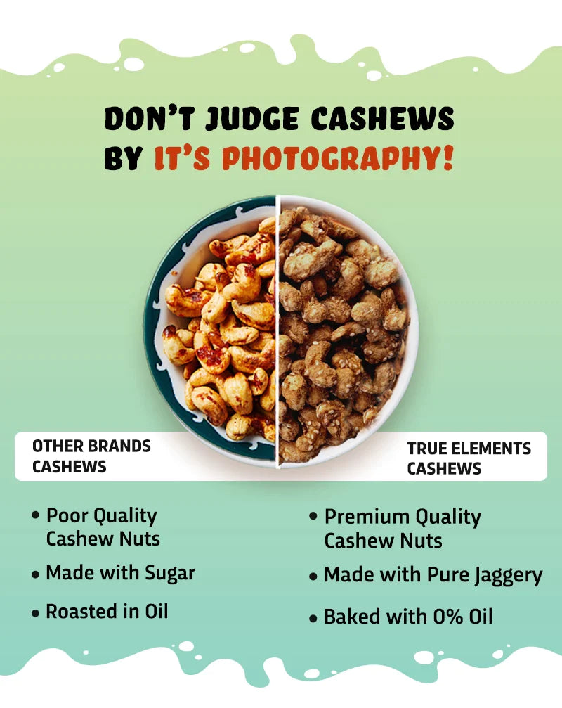 True Elements Baked Cashews Jaggery Spiced Premium Dry Fruits made with pure jaggery and baked with 0% oil