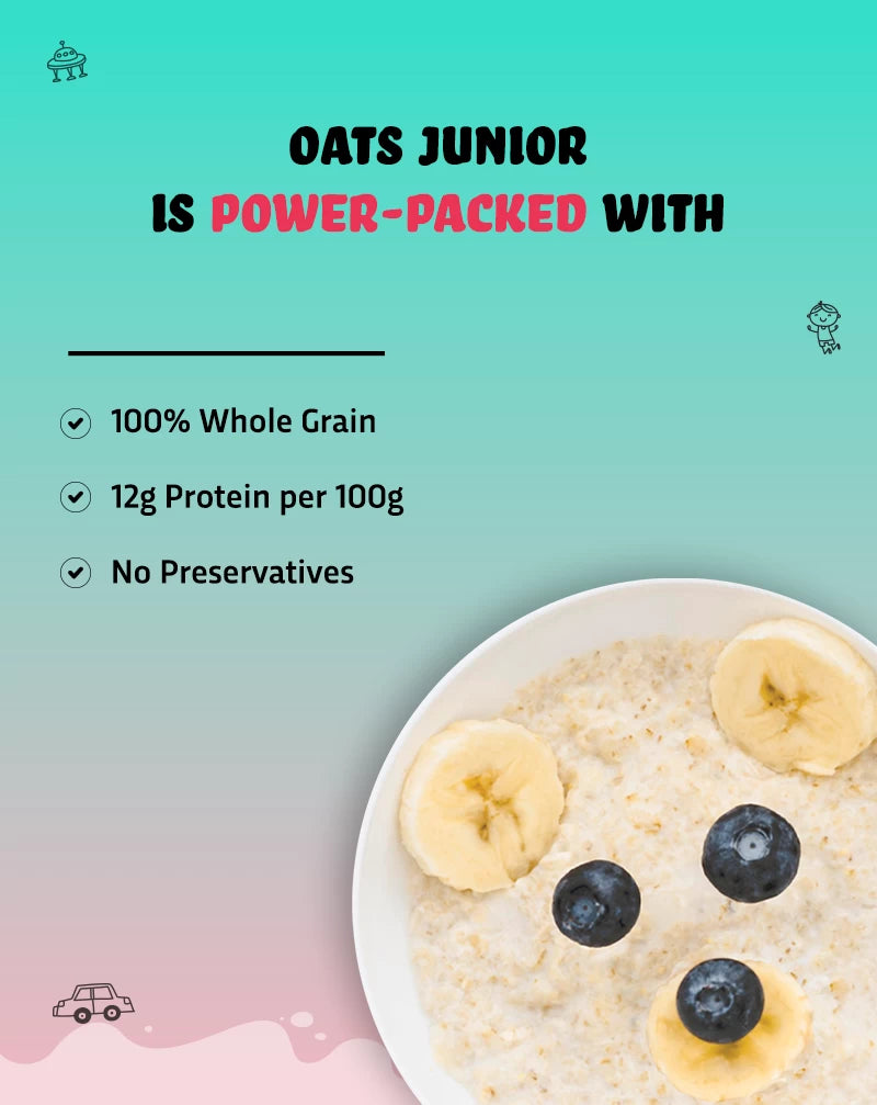 Oats jr is power packed with 12g protein, 100% Whole grain and has no preservatives.
