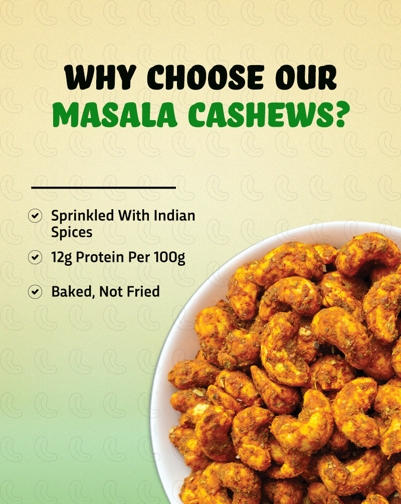 True Elements Baked Cashews Masala Dry fruits is sprinkled with Indian Spices and it is baked