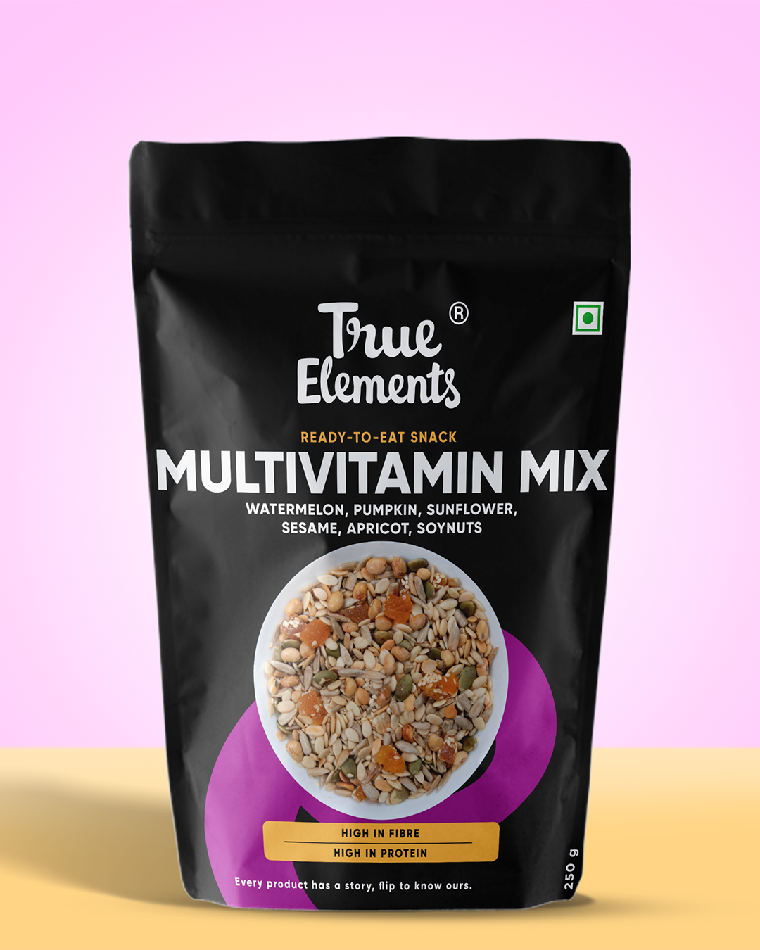 True elements Multivitamin mix 250g Pouch consisting watermelon, pumpkin, sunflower, sesame, apricot and soynuts.