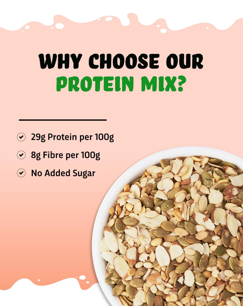 True elements Protein mix consists of 29g Protein, 8g Fibre and has no added sugar.
