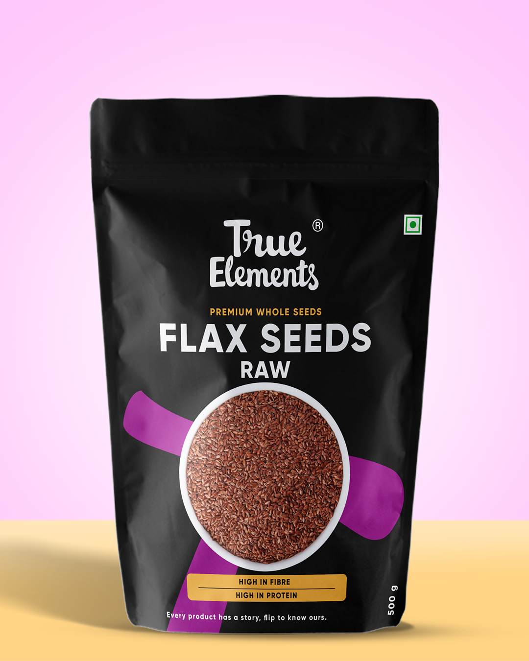 True elements raw flax seeds 500g Pouch (Premium Whole Seeds)