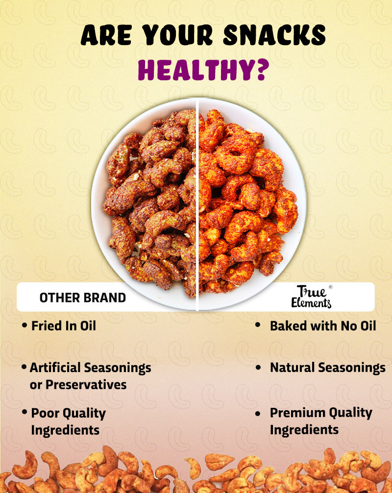 True Elements Baked Cashews Sweet Chilli Dry Fruits baked with 0% oil and Natural seasonings