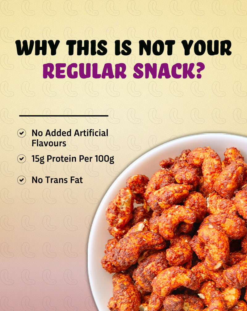 True Elements Baked Cashews Sweet Chilli Dry Fruits with no added artificial flavors and no trans fat.