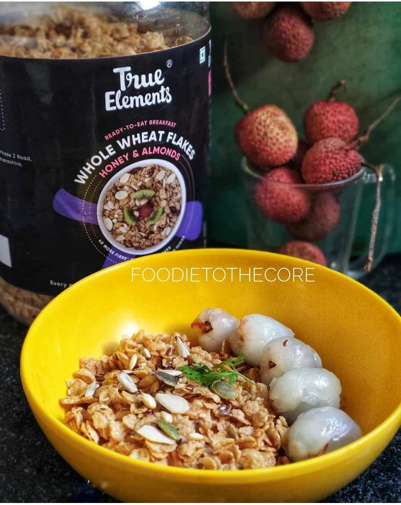 True Elements Wheat flakes With Honey and Almonds ready to eat breakfast